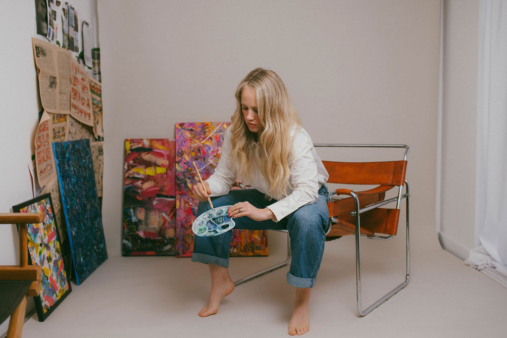 Kiri painting in the studio